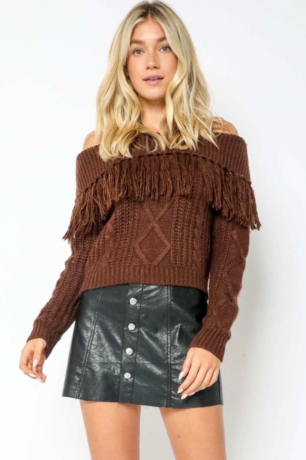Fringe Off The Shoulder Sweater