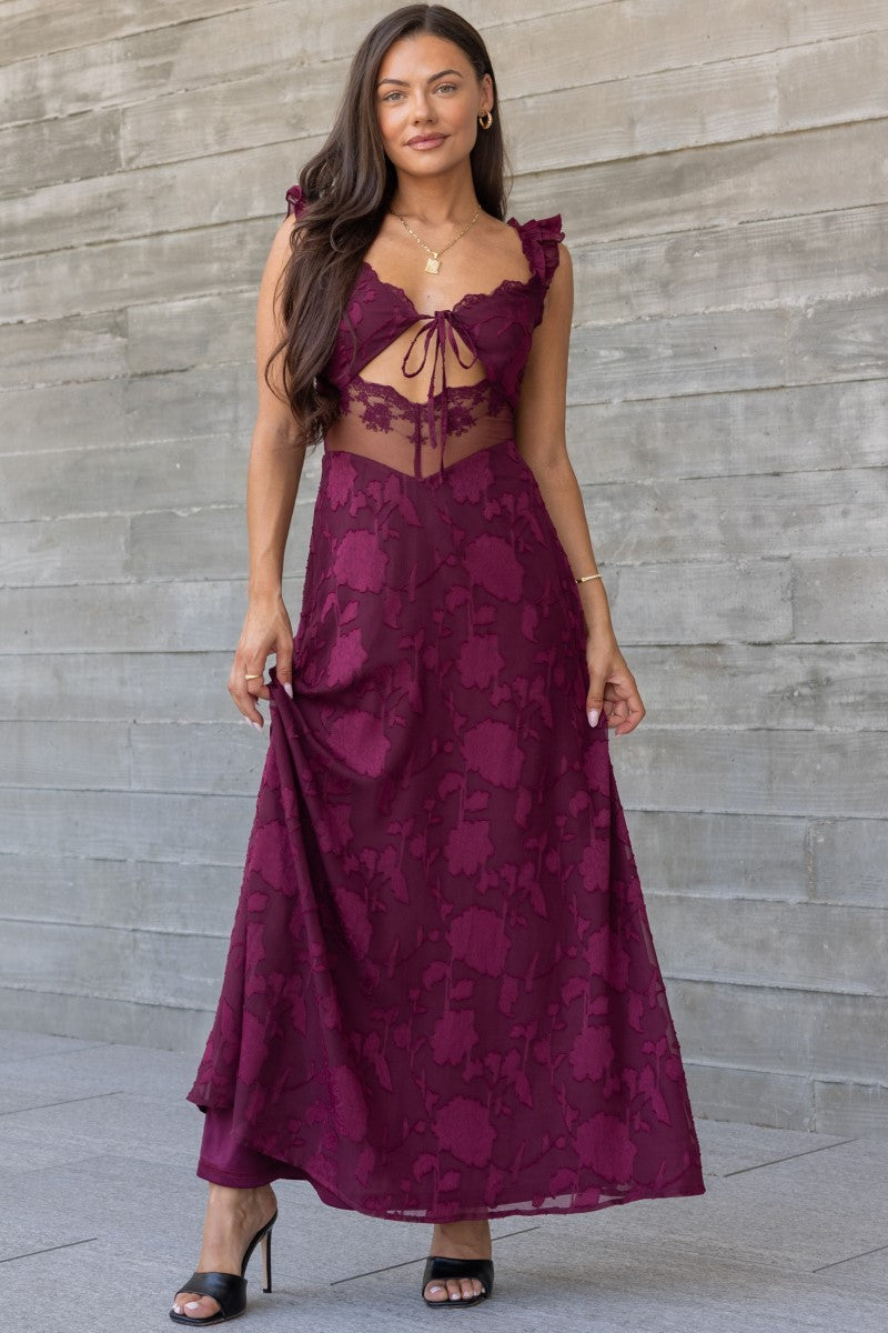 Bordeaux Muse Lace Maxi Dress
