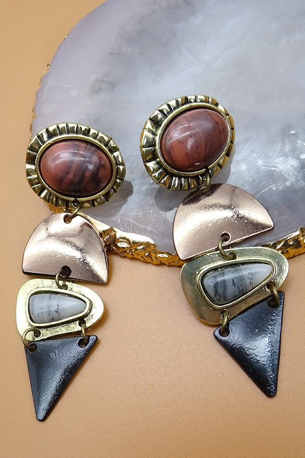 Boho Triple Stone Earrings