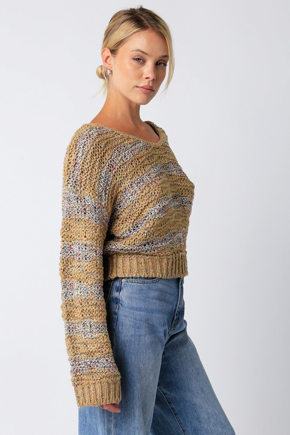 新品　ollun bicolor flare sleeve sheer knit Semi-sheer Knit Long Sleeve,White – HER SENSES