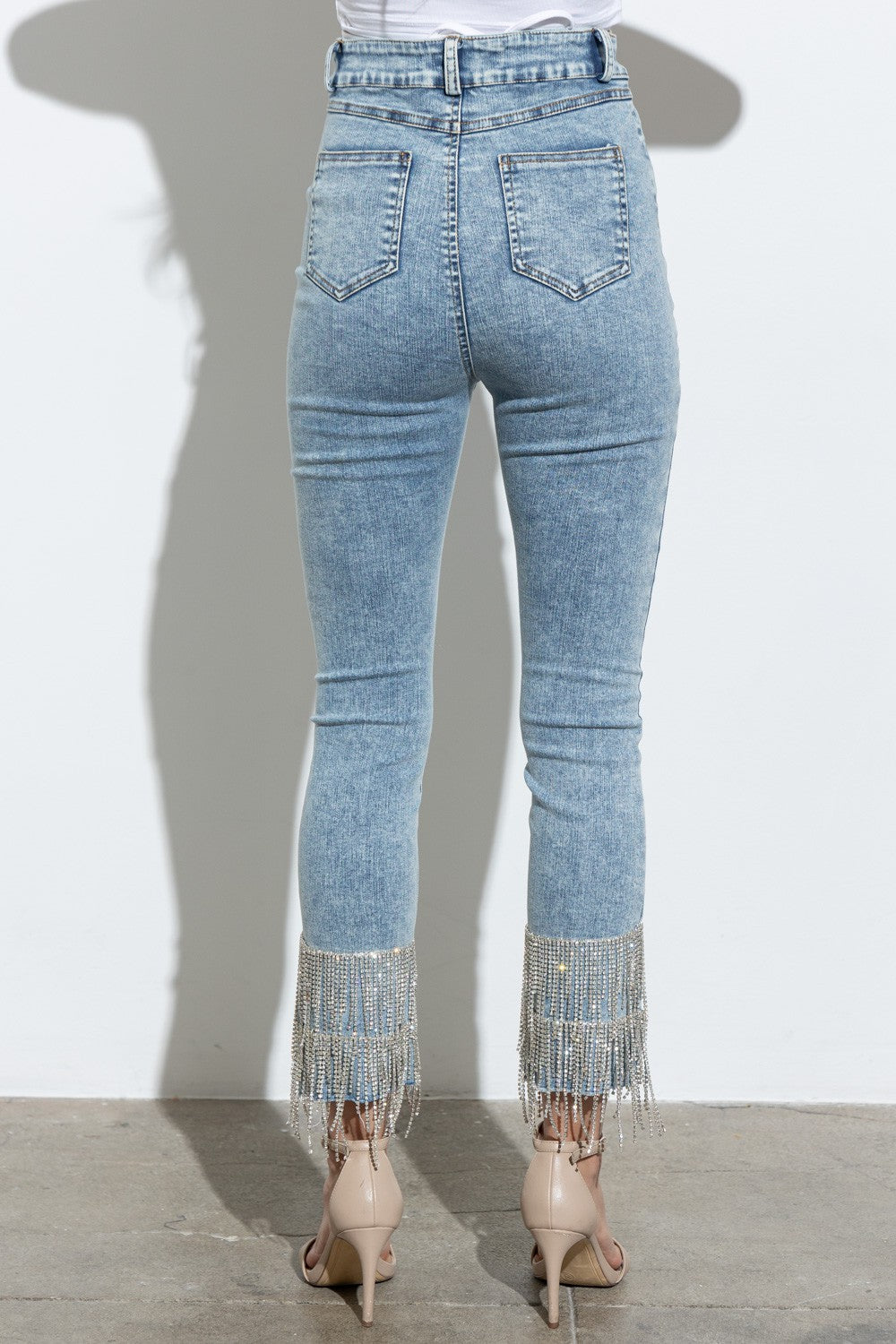 Rhinestone Fringe Crop Jeans
