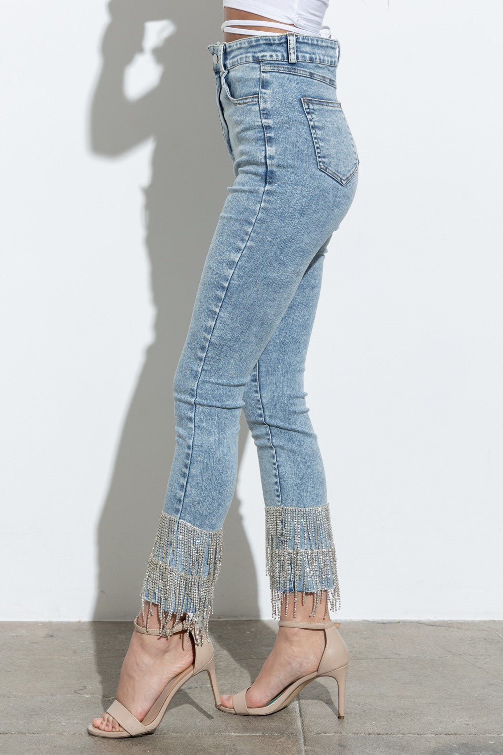 Rhinestone Fringe Crop Jeans