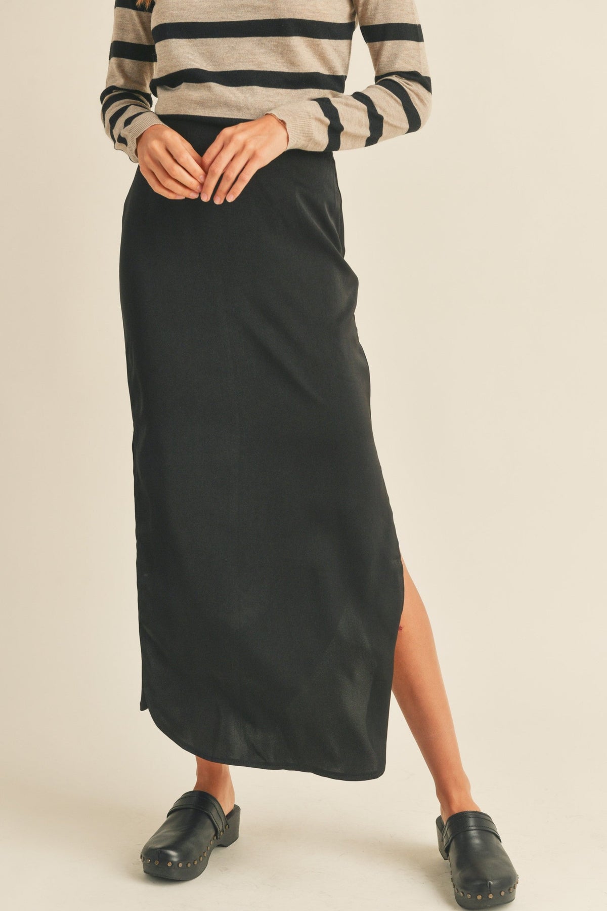 Bella Satin Side Slit Skirt