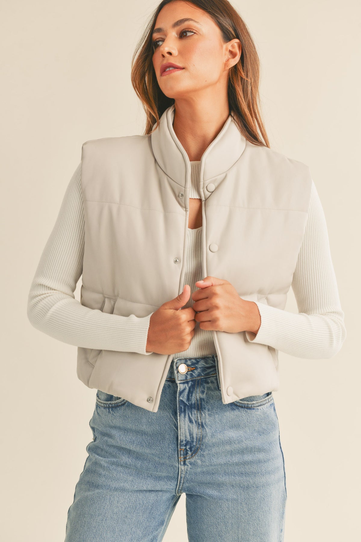 Vegan Leather Puffer Vest