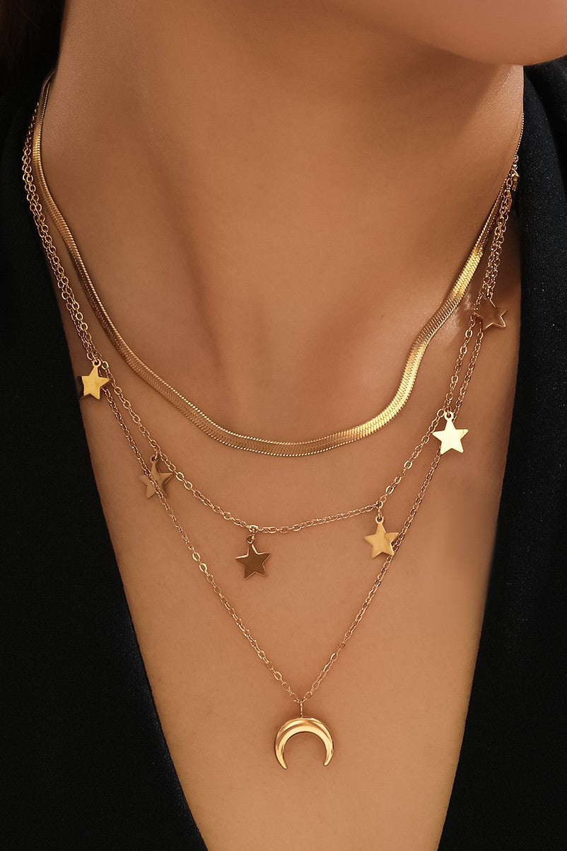 Crescent Moon & Stars Layered Necklace