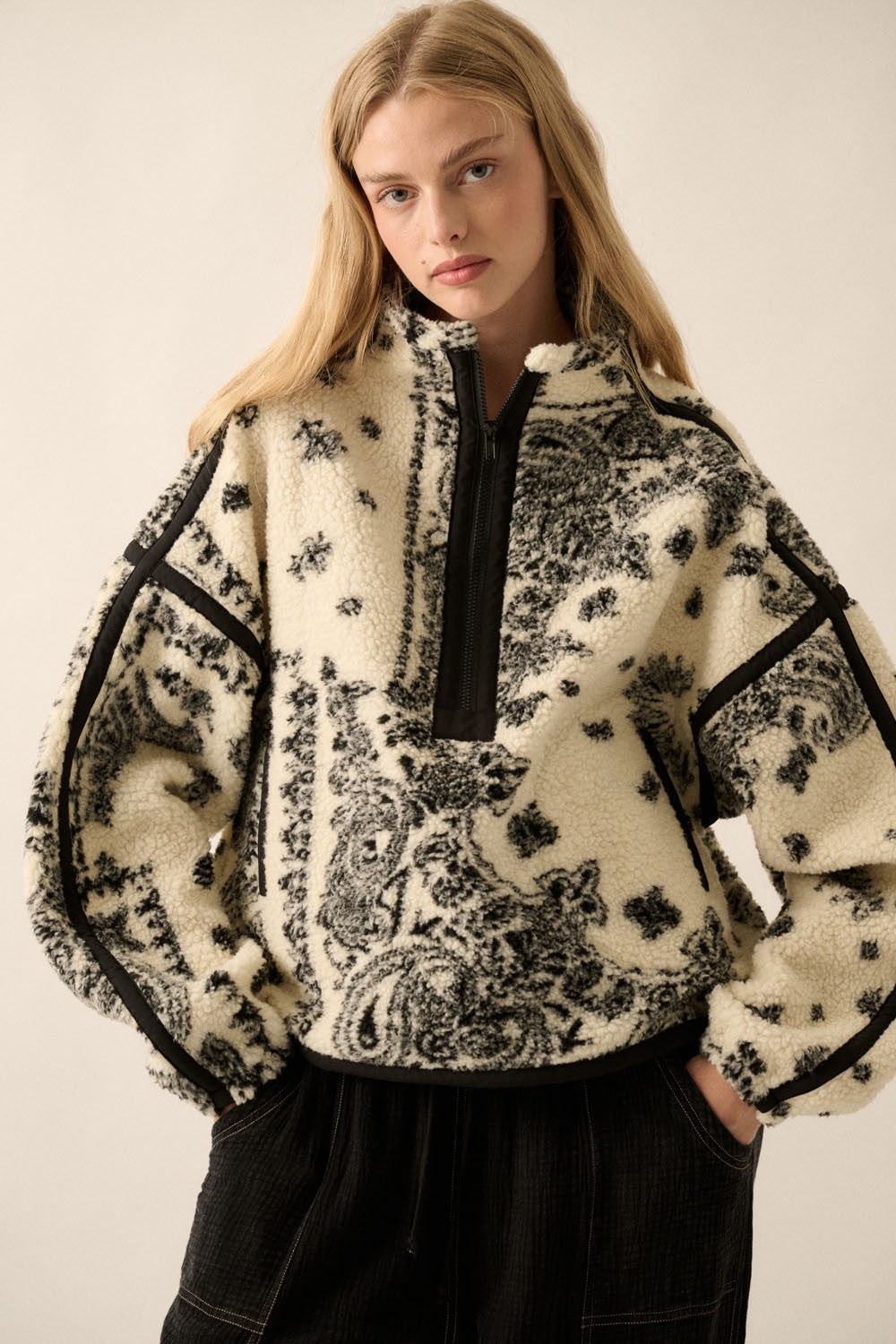 Paisley Sherpa Fleece Half-Zip Pullover