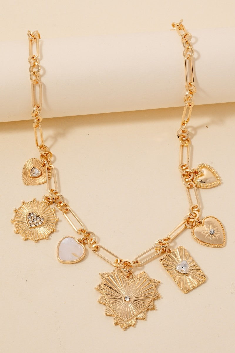 Studded Heart Charm Necklace