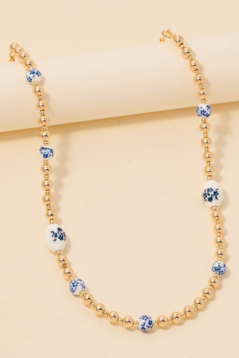 Floral Ceramic Beaded Necklace