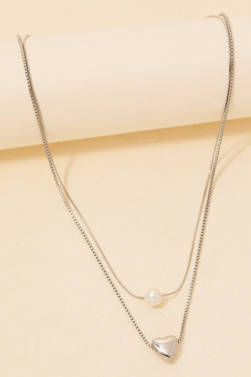 Heart And Pearl Charm Layered Necklace