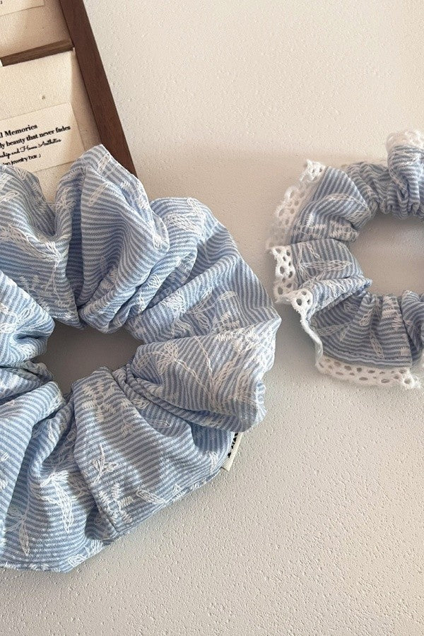 Blue Floral Scrunchie