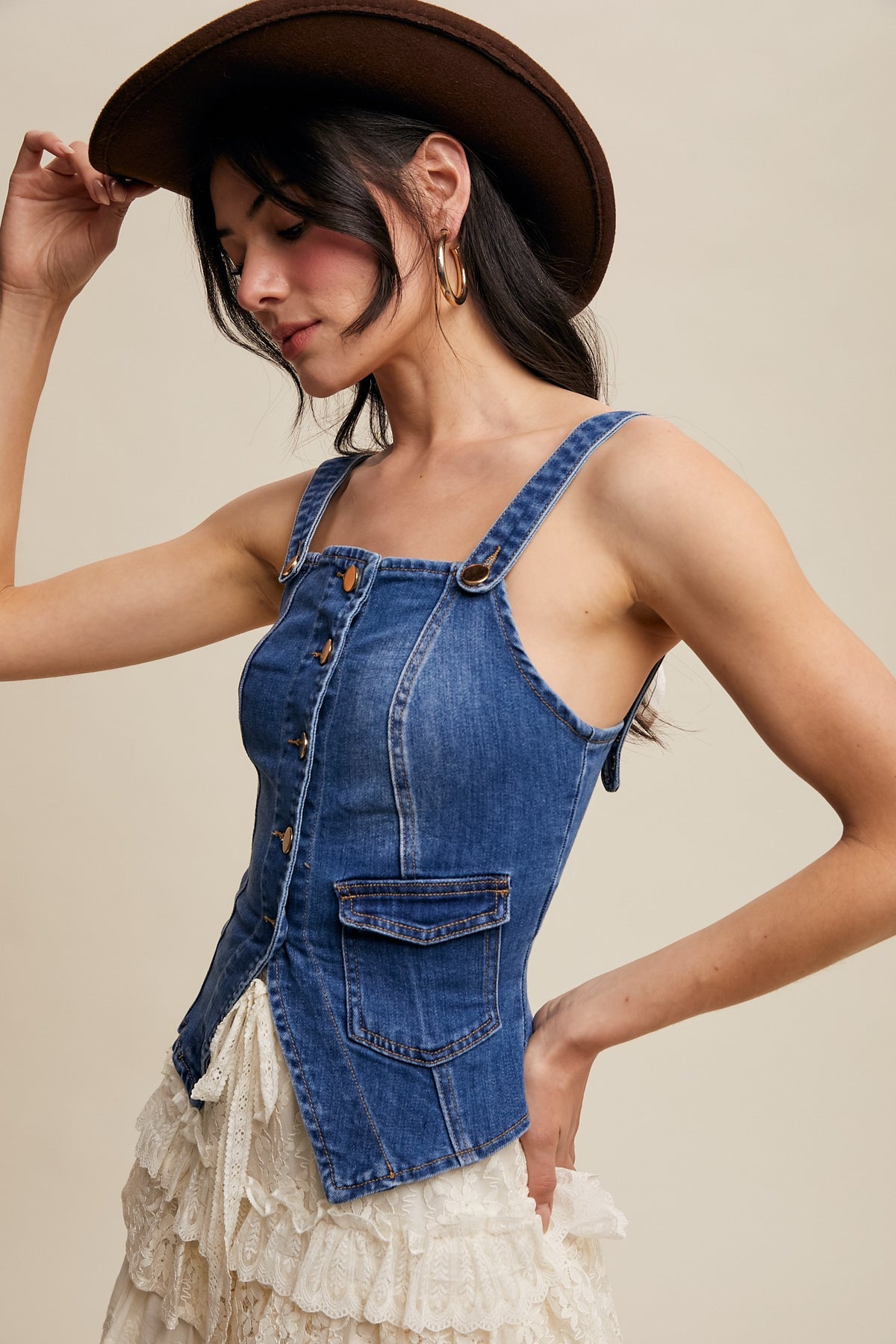 Carter Denim Button-up Corset Vest