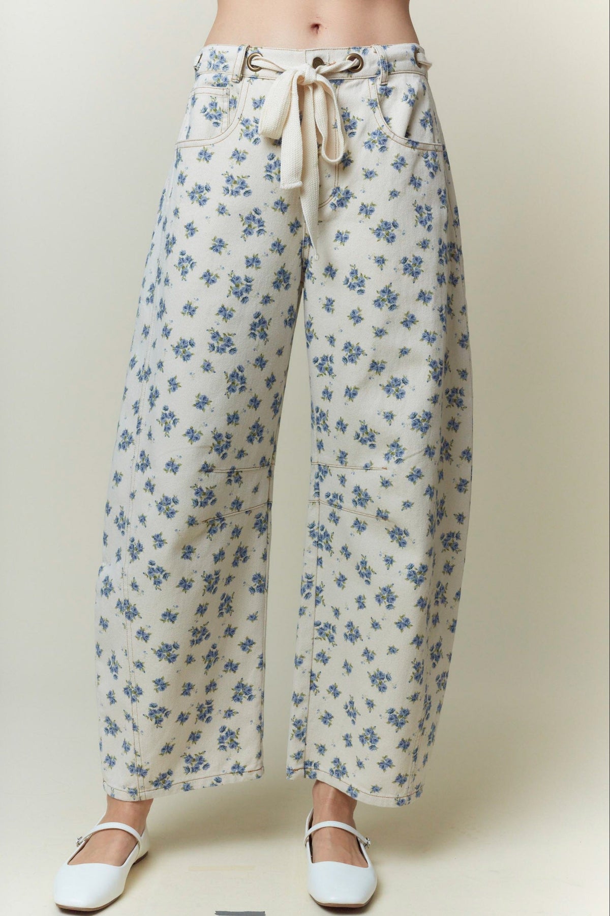 Floral Barrel Denim Pants