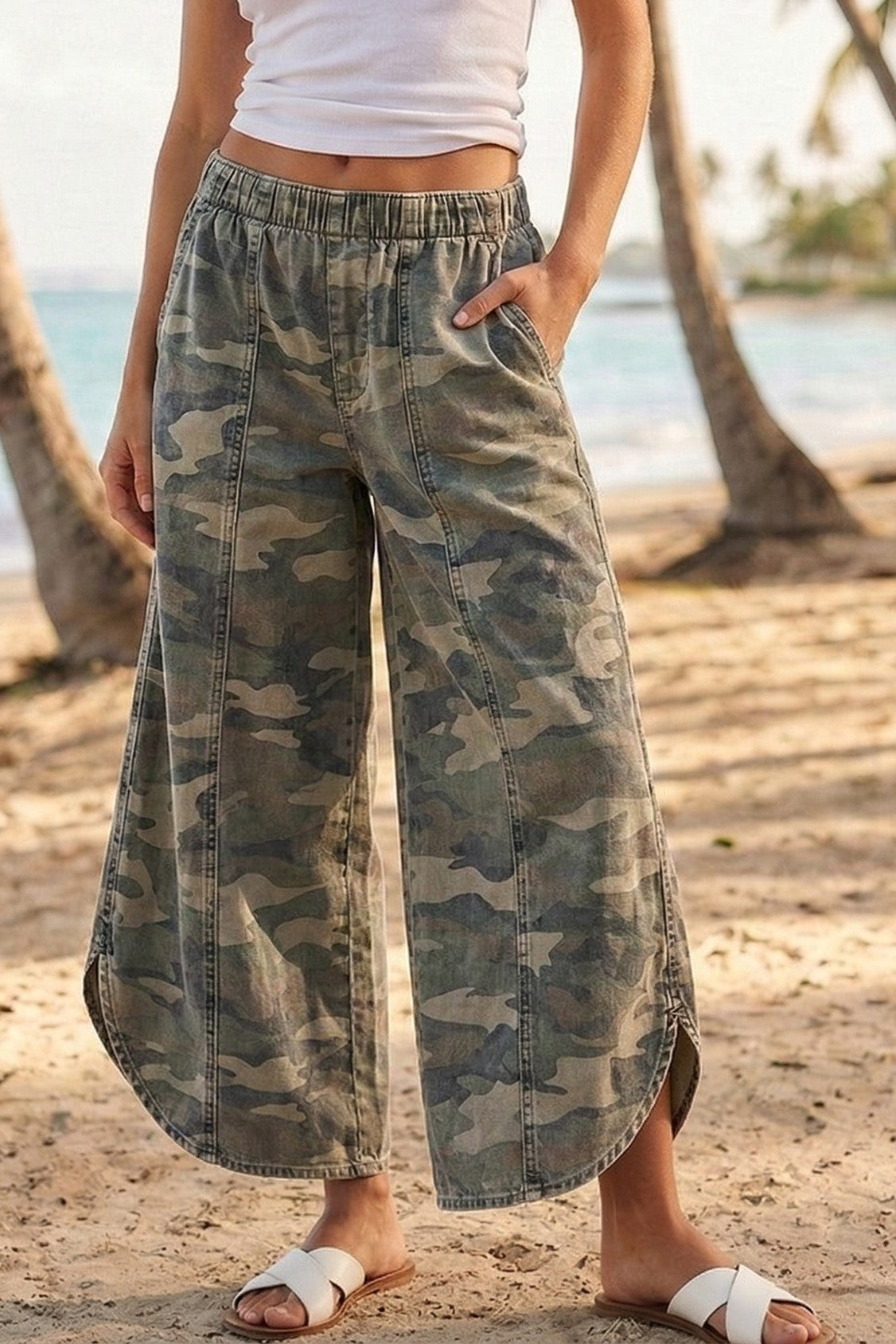 Camo Split Hem Pants