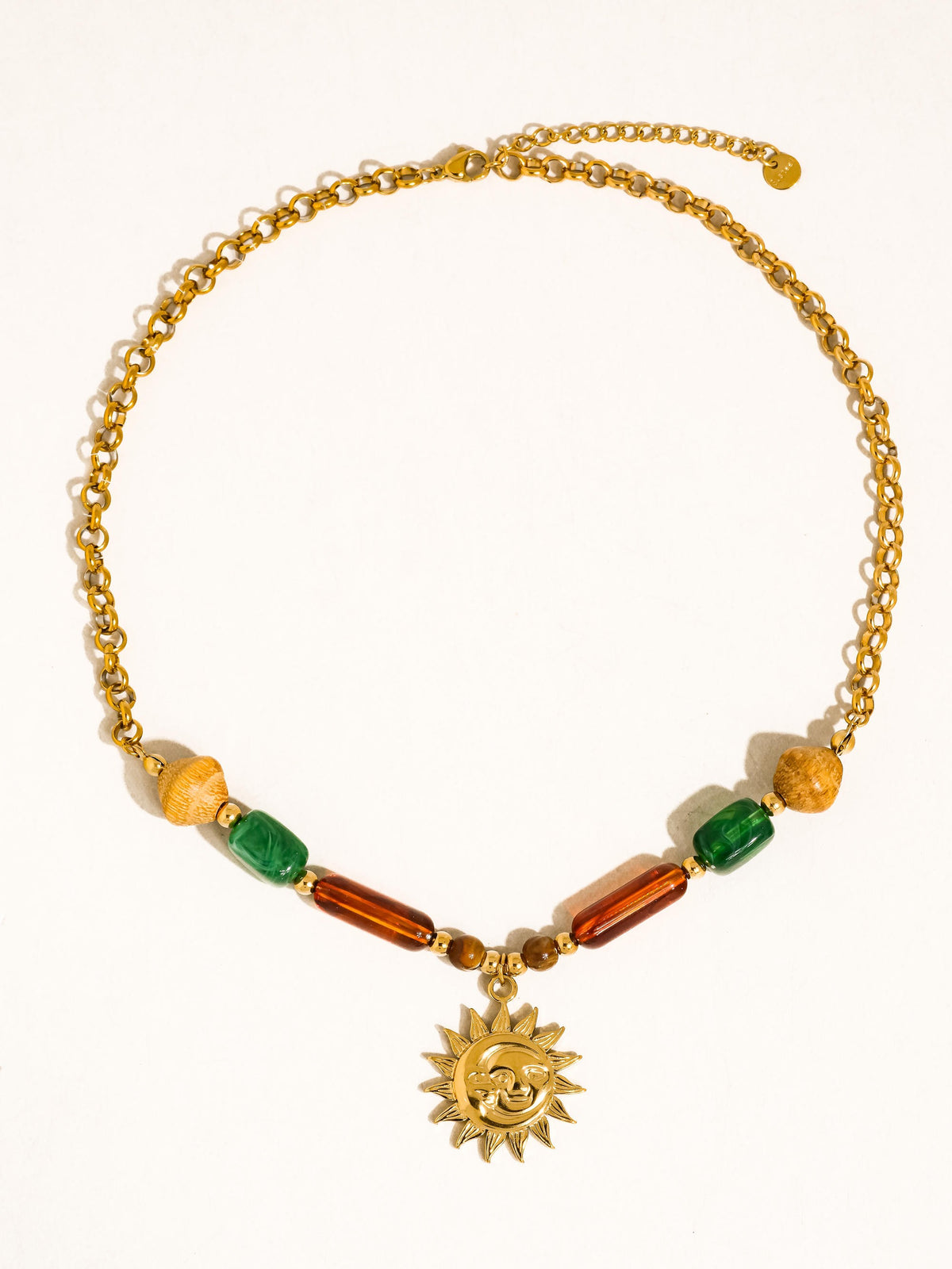 Beaded Sun Pendant Necklace - 18K Gold