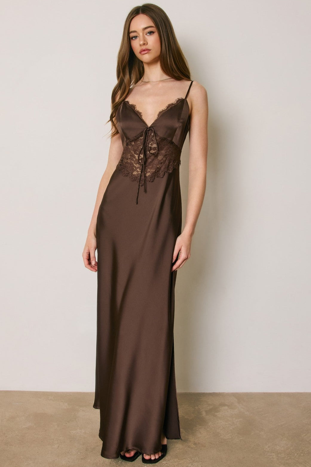 Kiera Satin Lace Maxi Dress