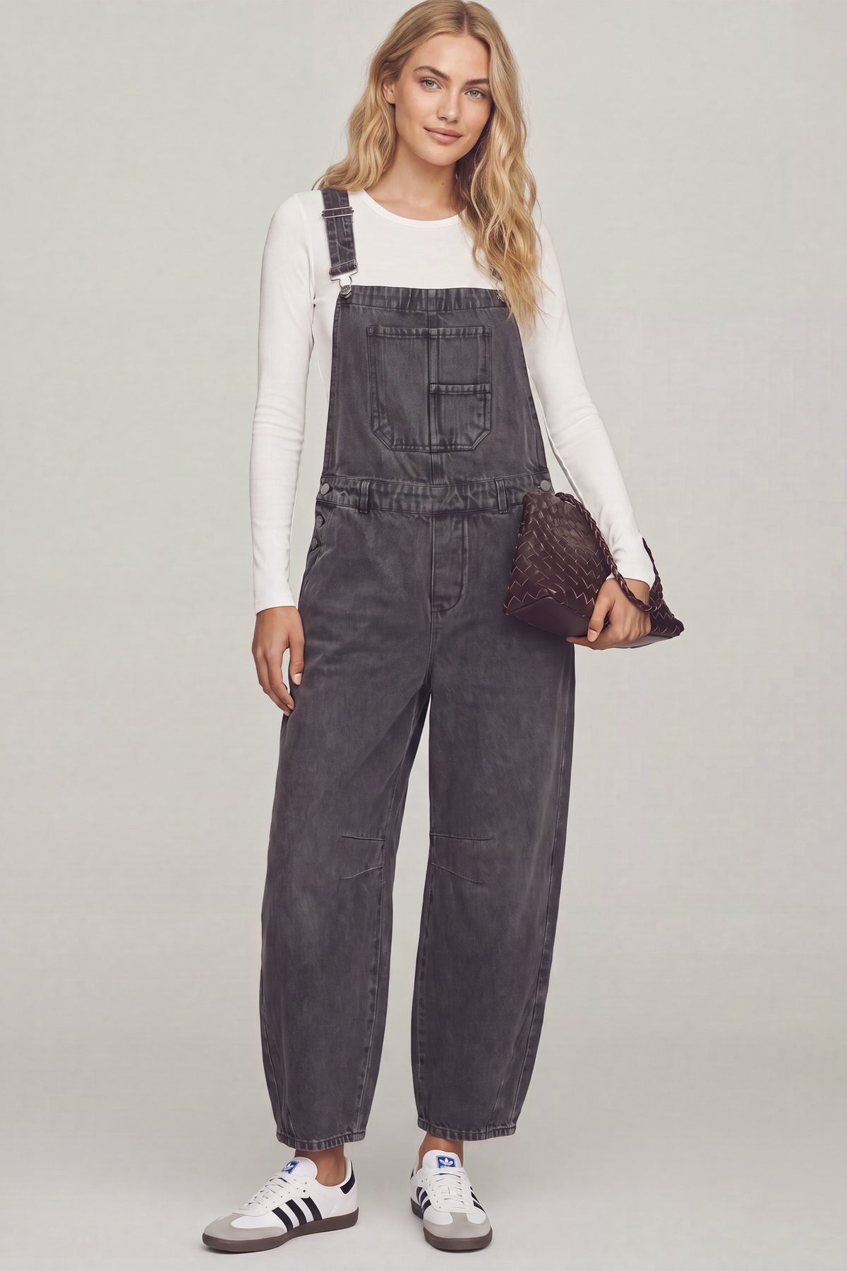 Mineral Washed Barrel Denim Overalls