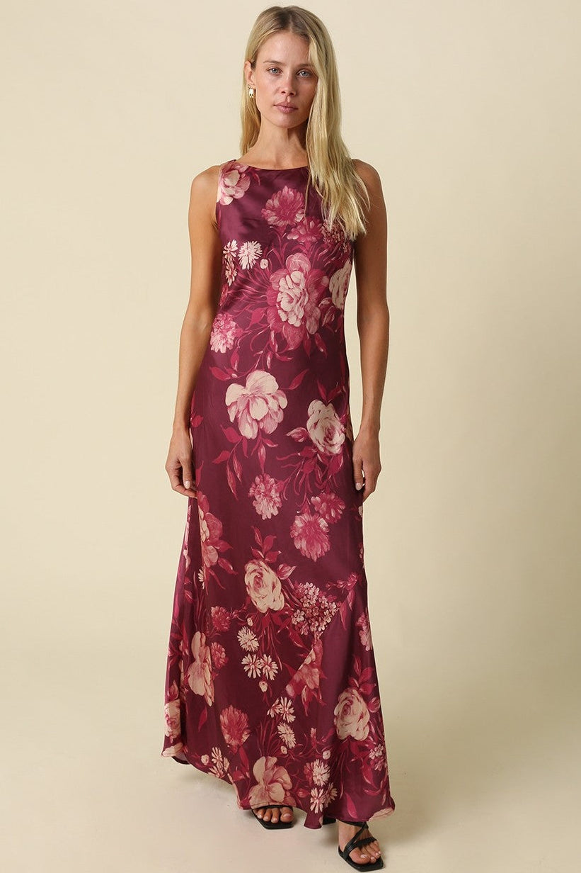 Ruby Floral Satin Maxi Dress