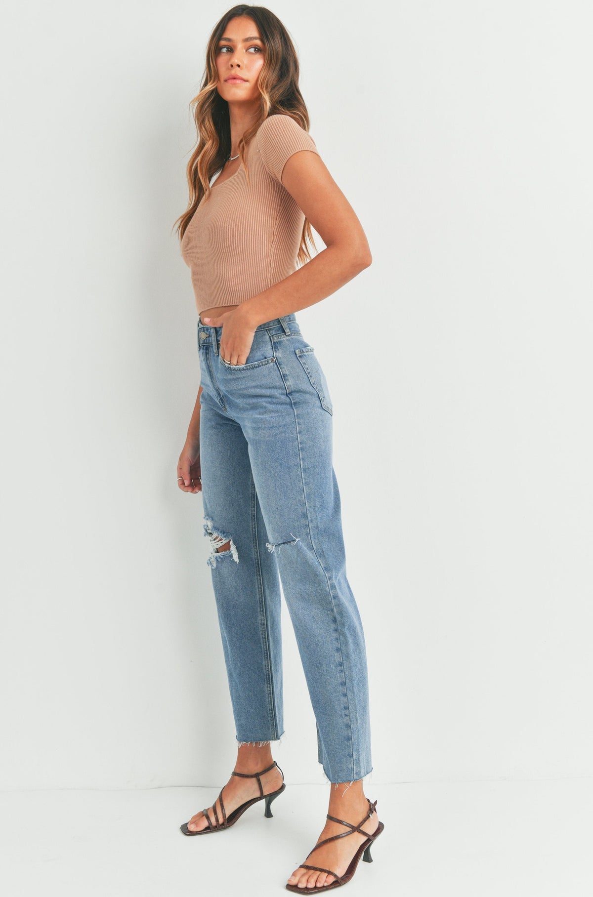 Leah Distressed Straight Jean