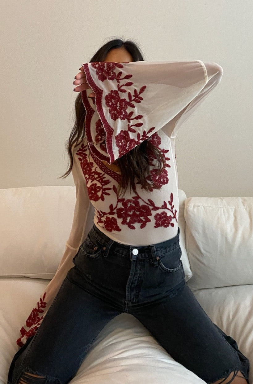 Chloe Embroidered Long Sleeve Bodysuit