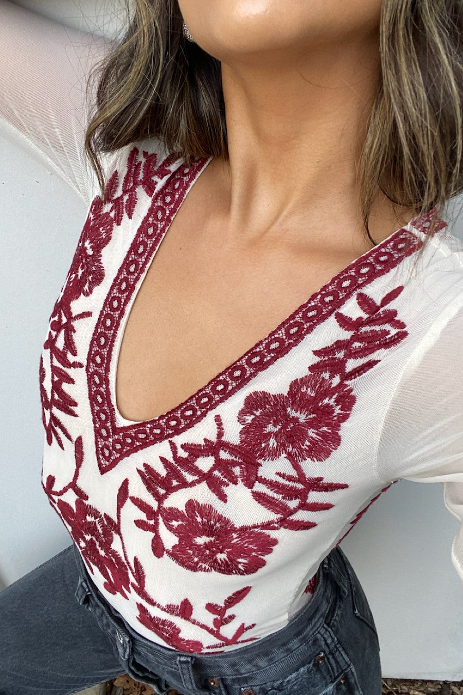 Chloe Embroidered Long Sleeve Bodysuit